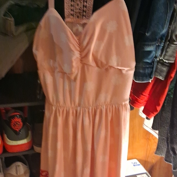 No Boundaries Peach Pink Crochet-Back Midi Dress - Picture 3 of 7